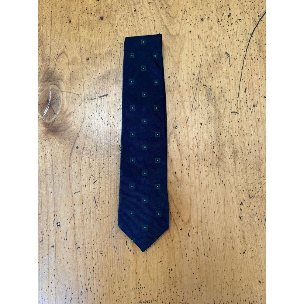 Prada Silk Tie Navy Blue Geometric Square Pattern Made in Italy Luxury Neckwear